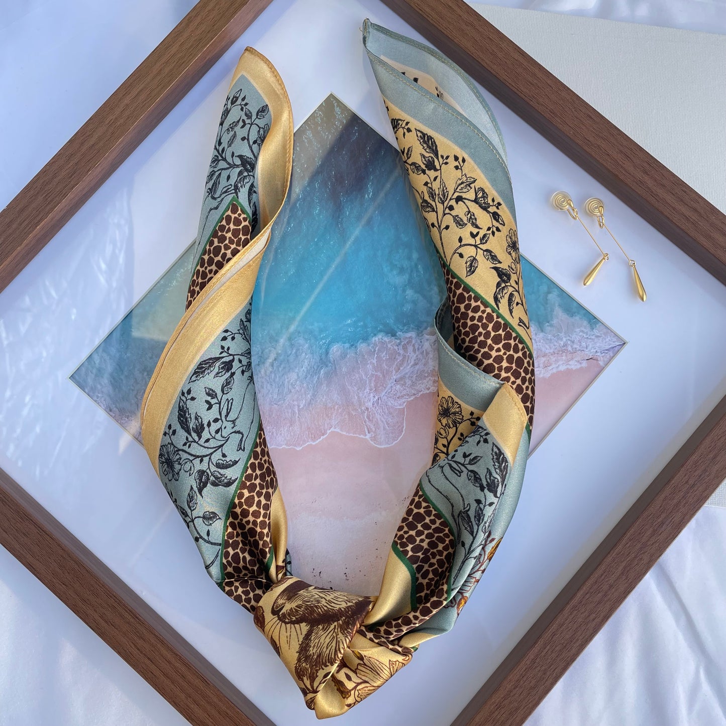 100% Mulberry Silk Scarf-Small Square Multicolor Silk Scarf, lightweight Luxury Neck Hair Scarf - The Rabbits