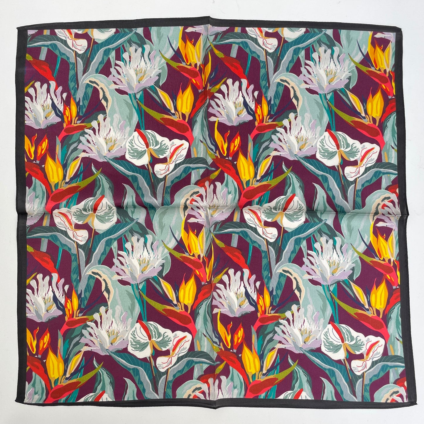 100% Pure Silk Multicolor 20" Silk Square Scarf -The Flowers