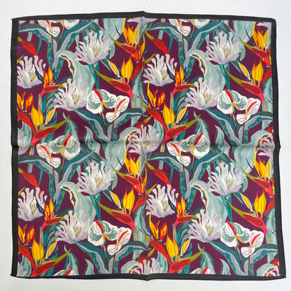 100% Pure Silk Multicolor 20" Silk Square Scarf -The Flowers