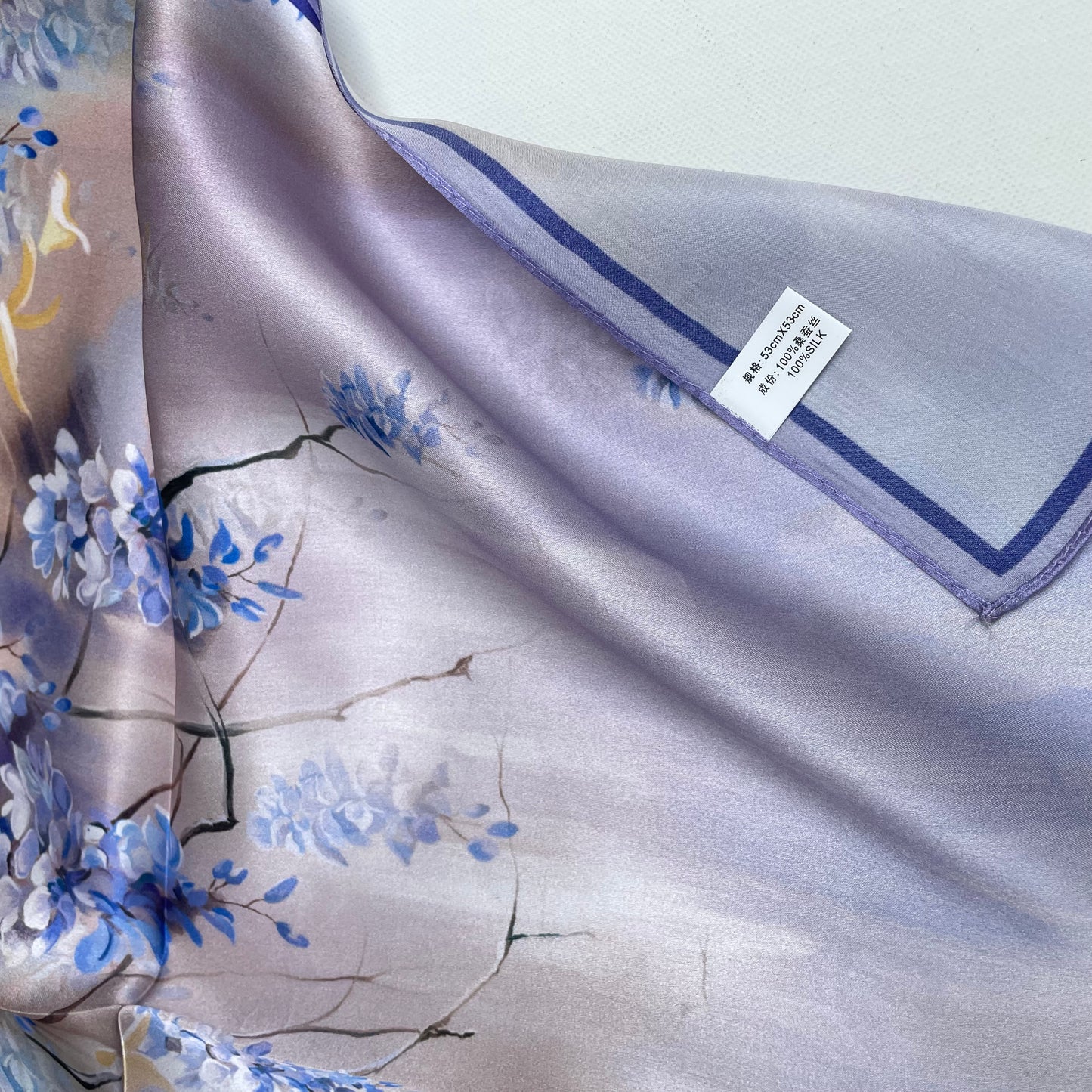100% Pure Silk Multicolor 20" Silk Square Scarf -The Purple Flower Sea