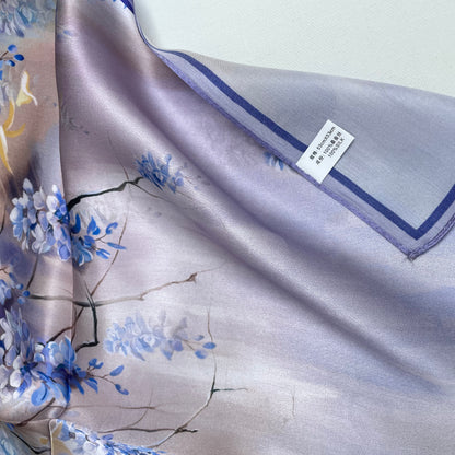 100% Pure Silk Multicolor 20" Silk Square Scarf -The Purple Flower Sea