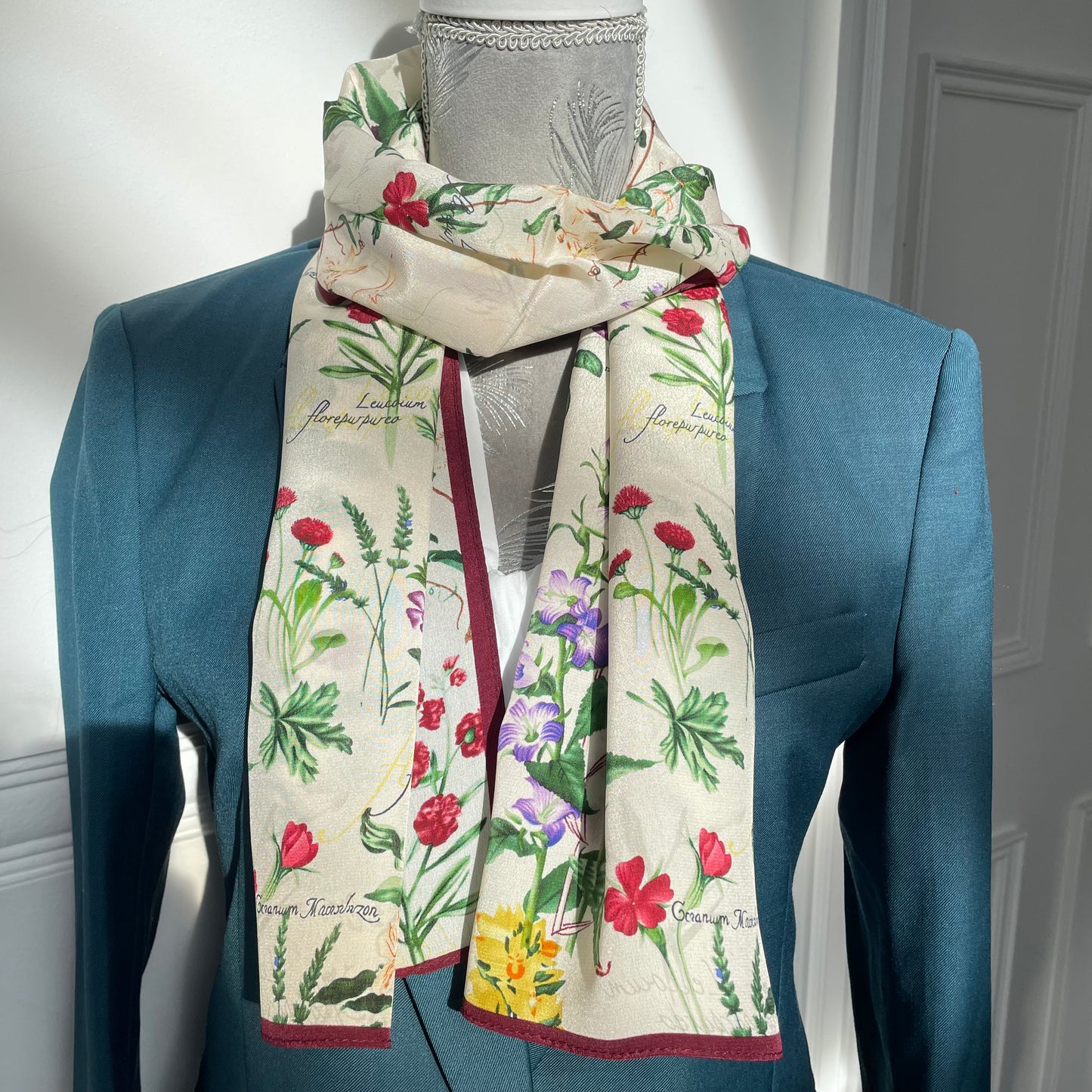 100% Pure Silk Multicolour long Silk Scarf / Headscarf-The English Garden
