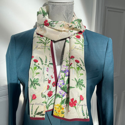 100% Pure Silk Multicolour long Silk Scarf / Headscarf-The English Garden