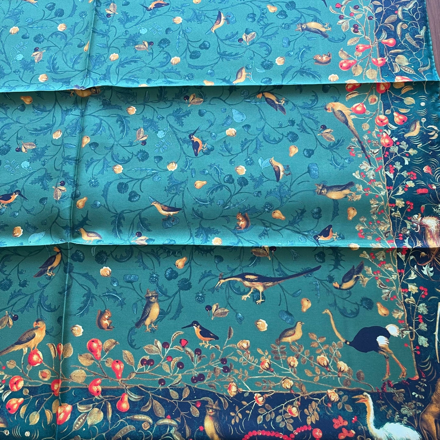 100% Pure Mulberry Silk Extra Large Hand Rolled Silk Scarf 35"- The Green & Birds