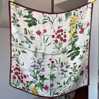 100% Pure Silk Multicolour Large Silk Scarf / Headscarf-The English Garden- 26”Silk Scarf / Headscarf
