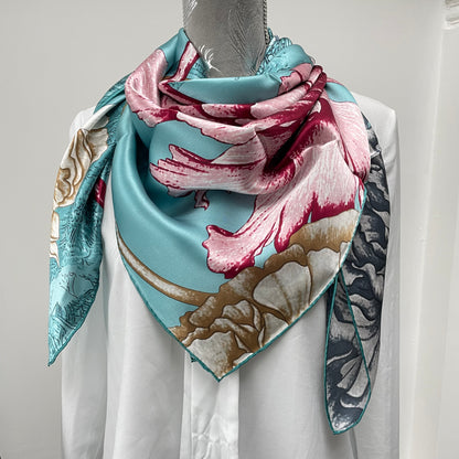 100% Pure Mulberry Silk Multicolour Handmade Large Silk Scarf 43"- The Peony