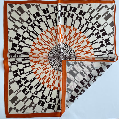 100% Pure Silk Multicolour Small Silk Scarf -The Orange H