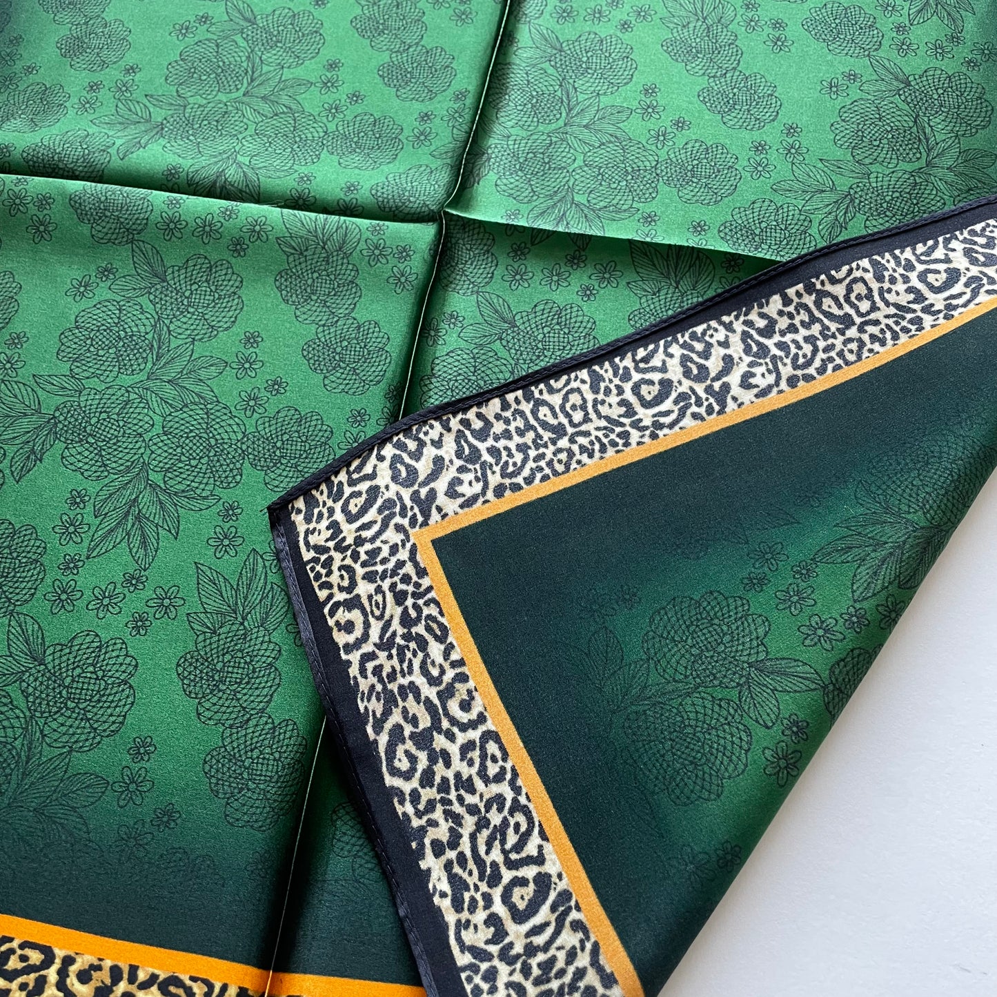100% Pure Silk Multicolour Small Silk Scarf -The Green & Leopard