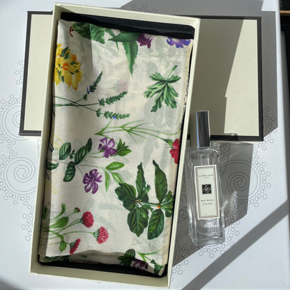 100% Pure Silk Multicolour long Silk Scarf / Headscarf-The English Garden