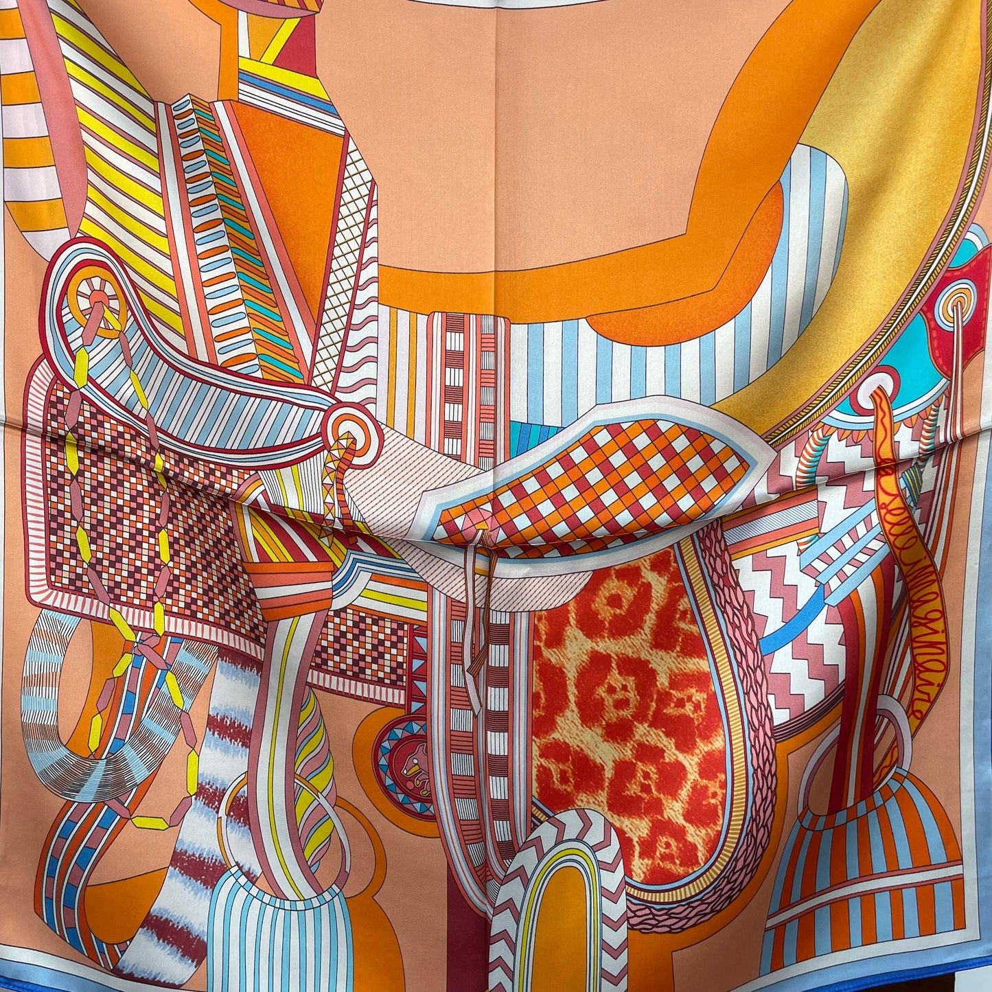 100% Pure Silk Multicolour Large Silk Scarf / Headscarf-The Horseshoe - 26”Silk Scarf / Headscarf