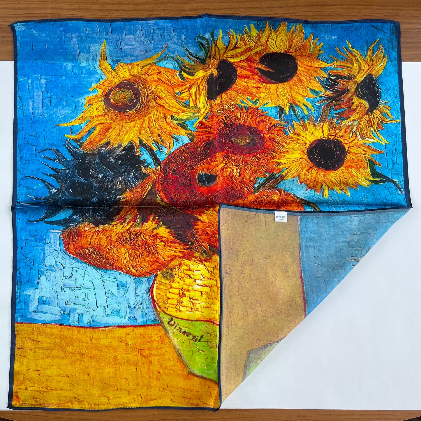 100% Pure Silk Multicolour Large Silk Scarf / Headscarf-The SunFlowers - 26”Silk Scarf / Headscarf