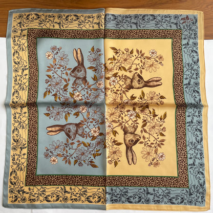 100% Pure Silk Multicolour Large Silk Scarf / Headscarf-The Rabbits - 26”Silk Scarf / Headscarf