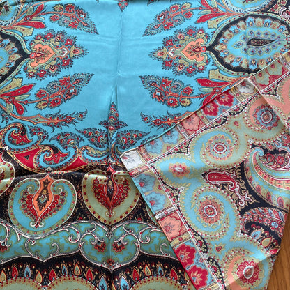 100% Pure Mulberry Silk Multicolour Handmade Large Silk Scarf 43"- The Blue Paisleys