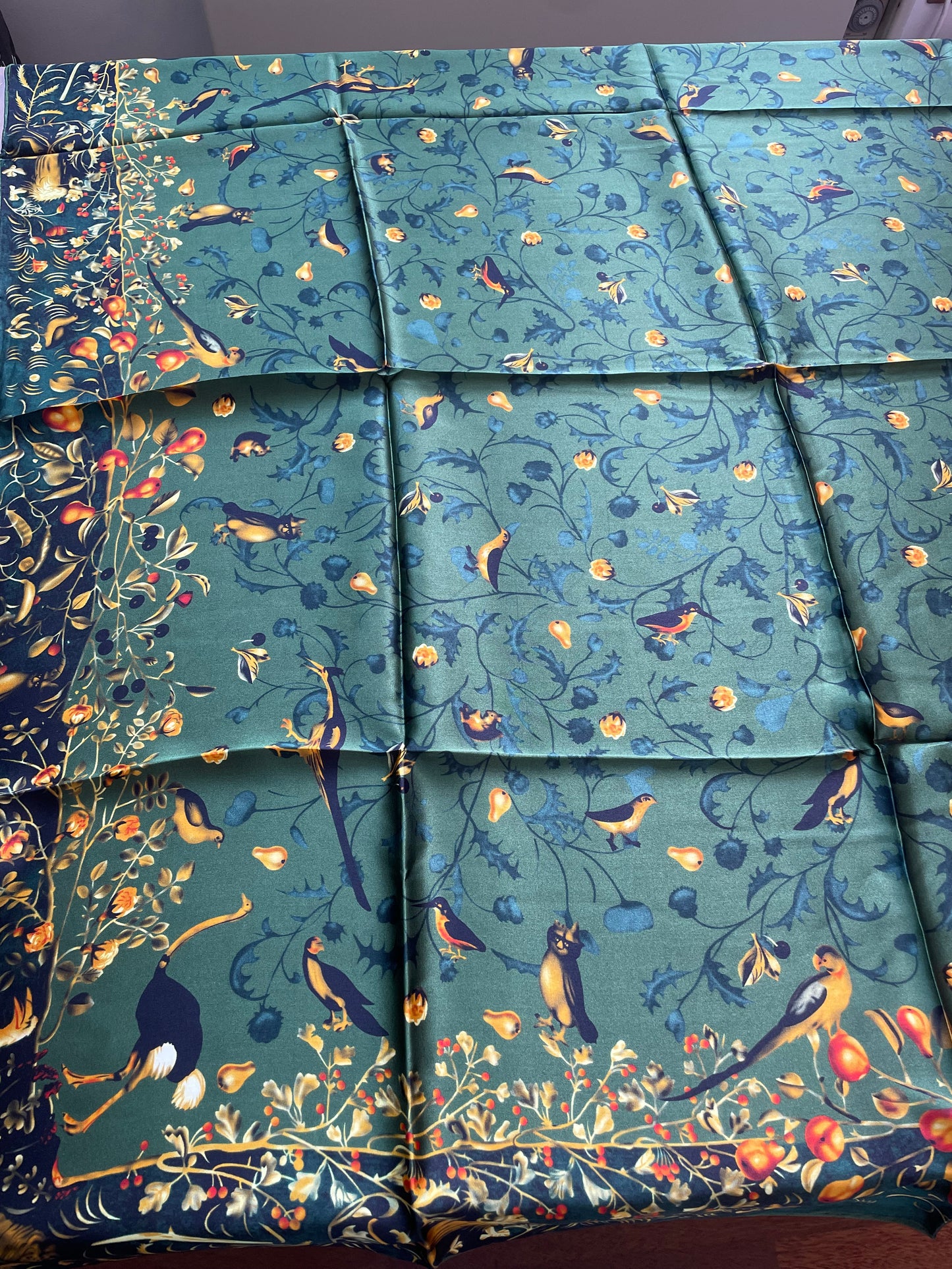 100% Pure Mulberry Silk Multicolour Handmade Large 43"Silk Scarf - The Green Bird