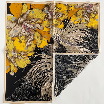 100% Pure Silk Multicolour Small Silk scarf -The Golden Fish-21” Silk Scarf
