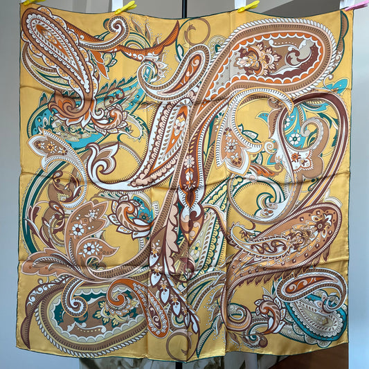 100% Pure Mulberry Silk Multicolour Handmade Large Silk Scarf 43"- The Paisleys