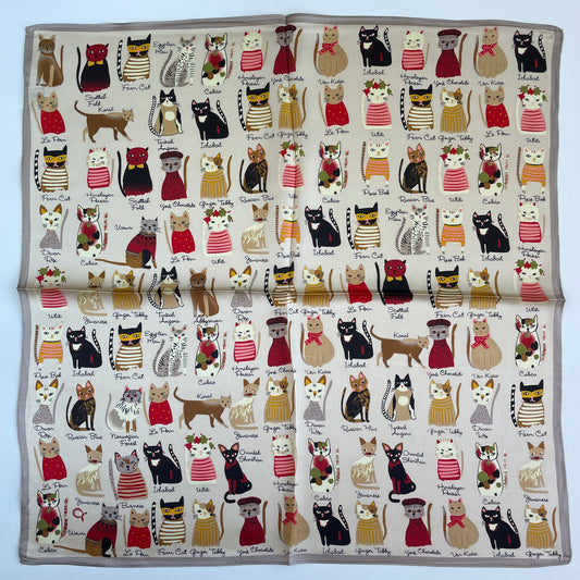 100% Pure Silk Multicolour Small Silk Scarf -The Cats