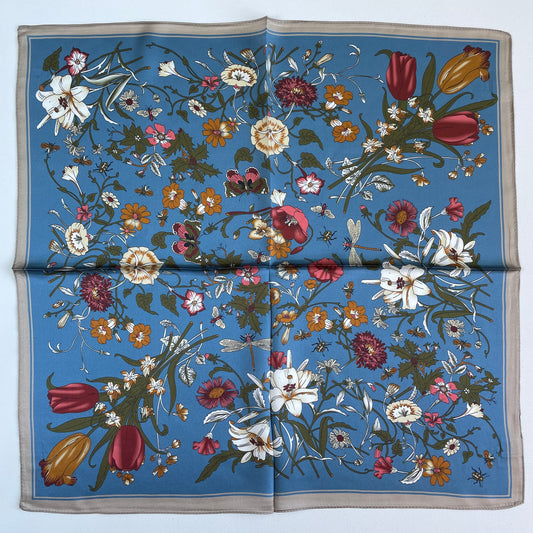100% Pure Silk Multicolour Small Silk Scarf -The Flowers