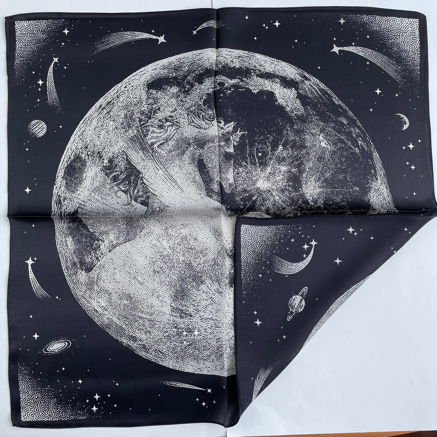 100% Pure Silk Multicolour Small Silk Scarf -The Moon & Flying Horse
