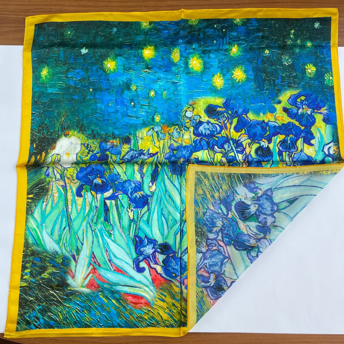 100% Pure Silk Multicolour Large Silk Scarf / Headscarf-The Irises - 26”Silk Scarf / Headscarf