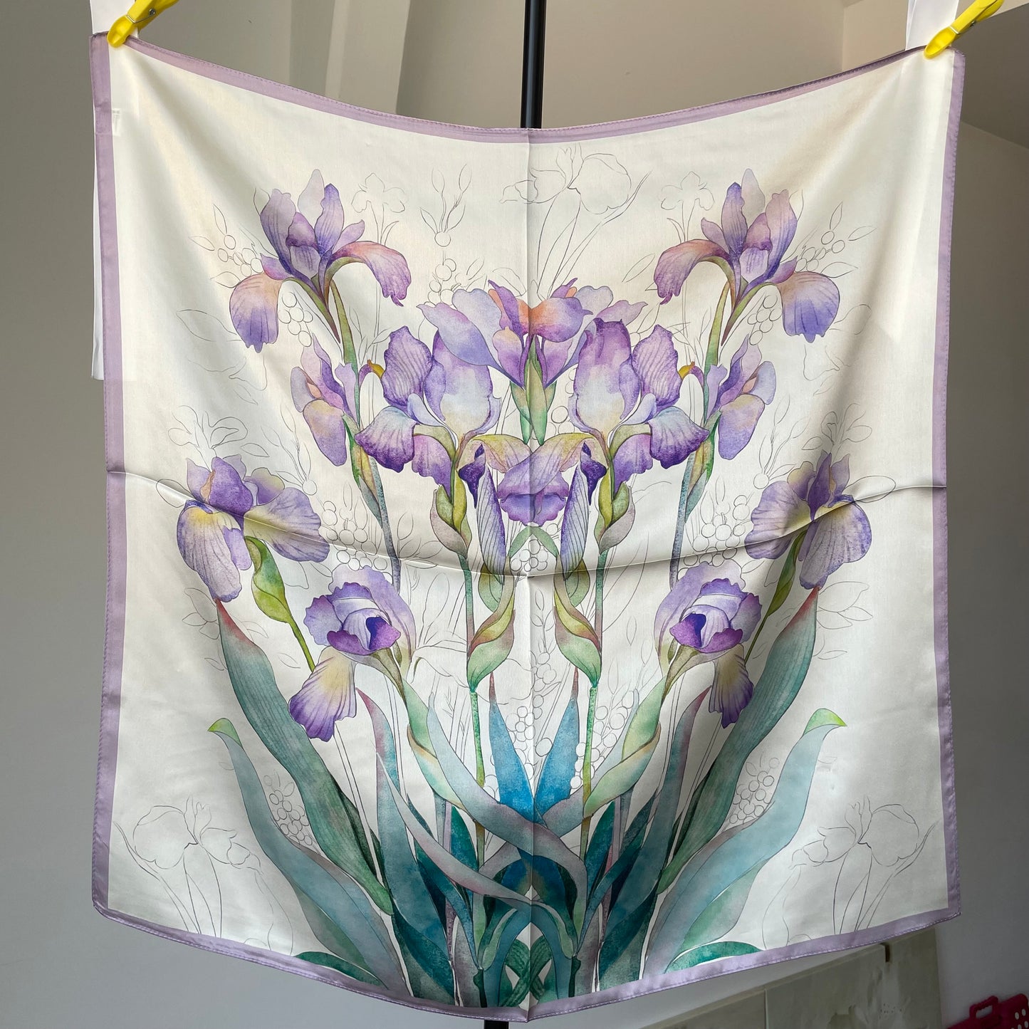 100% Pure Silk Multicolour Large Silk Scarf / Headscarf-The Summer Irises - 26”Silk Scarf / Headscarf