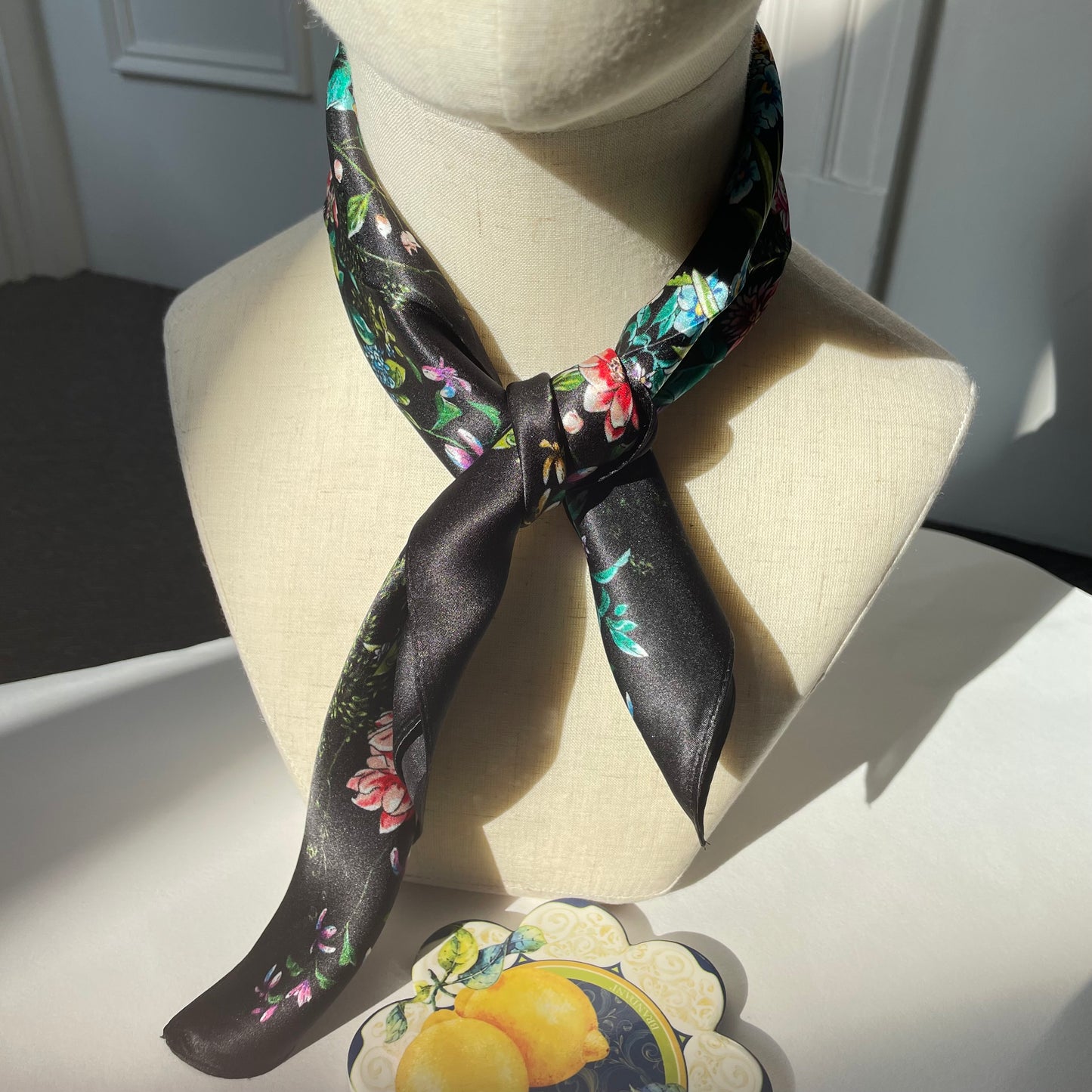 100% Mulberry Silk Scarf-Small Square Multicolor Silk Scarf, lightweight Luxury Neck Hair Scarf - The Flower Garden