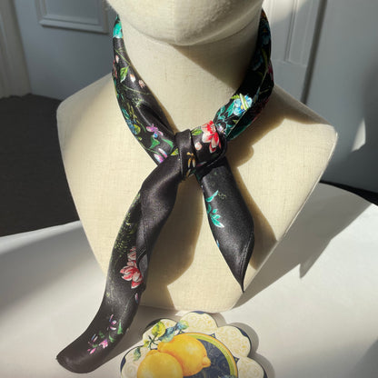 100% Mulberry Silk Scarf-Small Square Multicolor Silk Scarf, lightweight Luxury Neck Hair Scarf - The Flower Garden