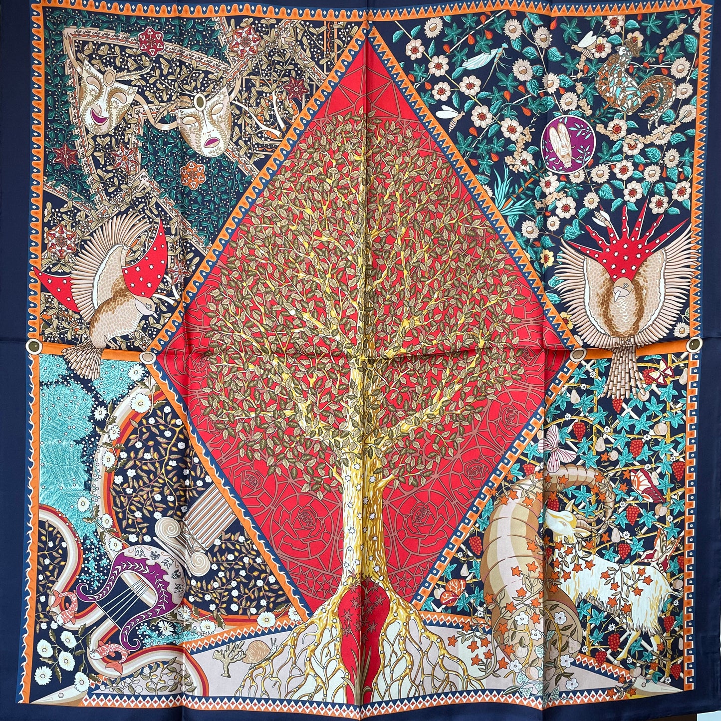 100% Pure Mulberry Silk Extra Large HandRolled Silk Scarf 35"- The Life Tree