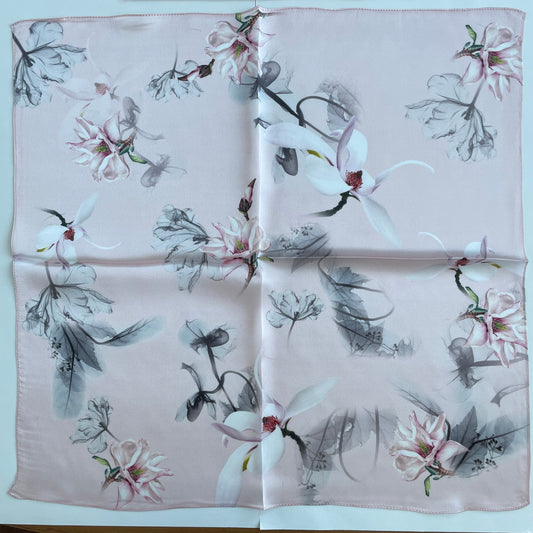 100% Pure Silk Multicolour Small Silk Scarf -The Pink Flowers
