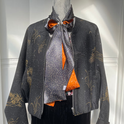 100% Mulberry Silk Skinny Scarf, Multicolour Silk Neck Scarf /Luxury Style Scarf/Silk Hair Scarf-The Lines