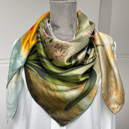 100% Pure Mulberry Silk Multicolour Handmade Large Silk Scarf 43"- The Paintings