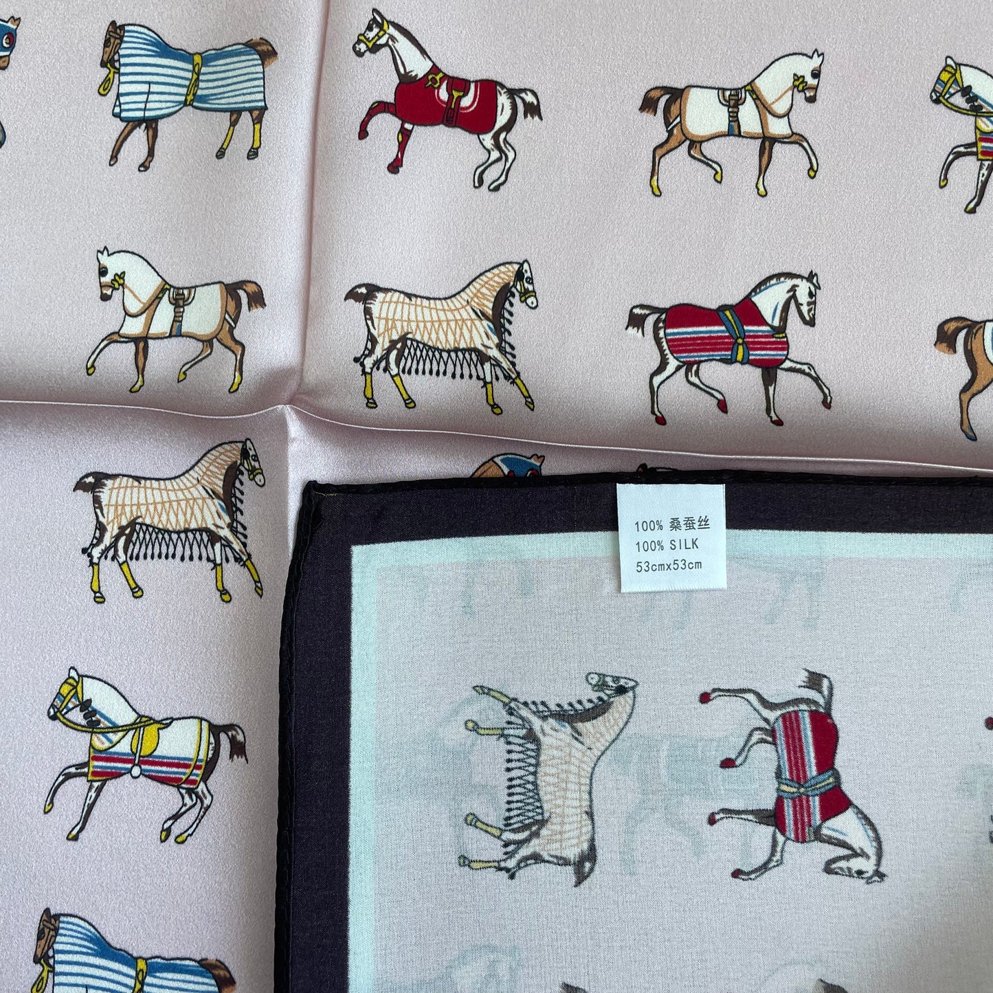 100% Pure Silk Multicolour Small Silk Scarf -The Pink Horses