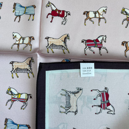 100% Pure Silk Multicolour Small Silk Scarf -The Pink Horses