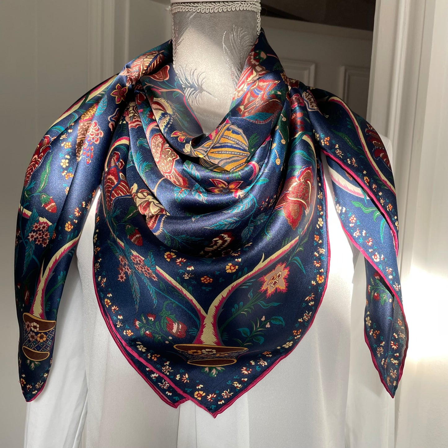 100% Pure Mulberry Silk Multicolour Handmade Large Silk Scarf 43"- The Life Tree II