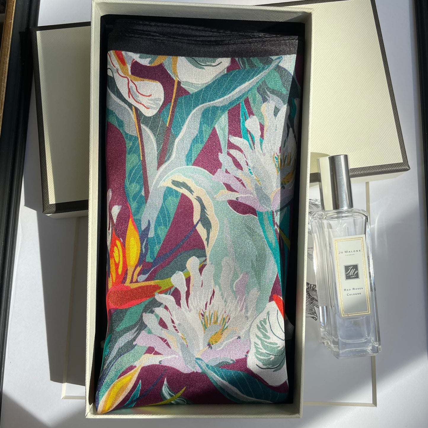 100% Pure Silk Multicolor 20" Silk Square Scarf -The Flowers
