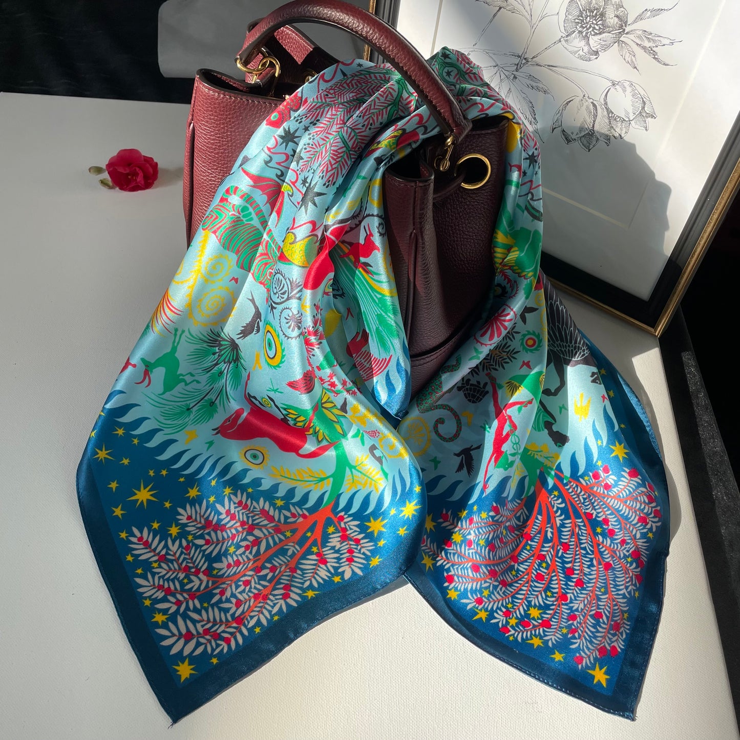100% Pure Mulberry Silk 26” Scarf - Large Multicolour Headscarf/ Bandana/Hair Scarf - Elegant Square Silk Scarf Gift for Her/Mom -The Kingdom