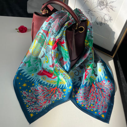 100% Pure Mulberry Silk 26” Scarf - Large Multicolour Headscarf/ Bandana/Hair Scarf - Elegant Square Silk Scarf Gift for Her/Mom -The Kingdom