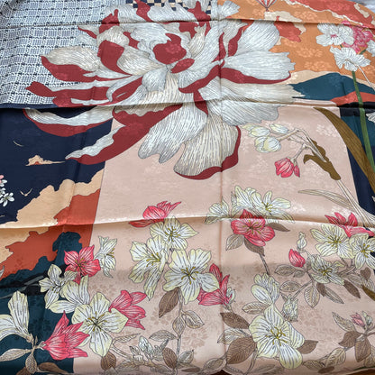 100% Pure Mulberry Silk Duo-Colour Handmade Large Silk Scarf 43"- The Peony