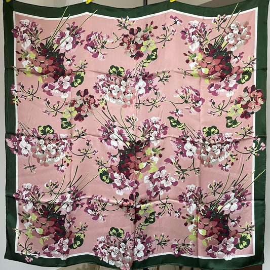100% Pure Mulberry Silk Multicolour Handmade Large Silk Scarf 43"- The Purple Flowers