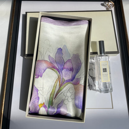 100% Pure Silk Multicolour Large Silk Scarf / Headscarf-The Summer Irises - 26”Silk Scarf / Headscarf