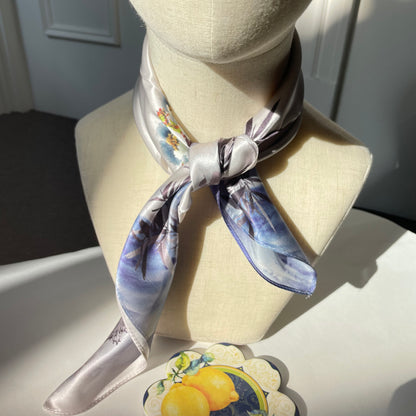 100% Mulberry Silk Scarf-Small Square Multicolor Silk Scarf, lightweight Luxury Neck Hair Scarf - The Birds