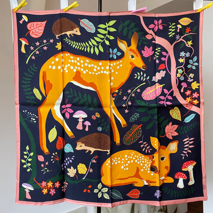 100% Pure Mulberry Silk Extra Large HandRolled Silk Scarf - The Deers
