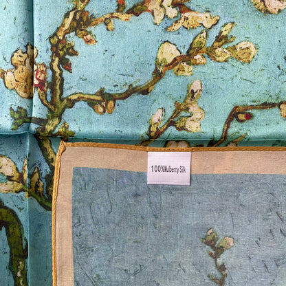 100% Pure Silk Multicolour Large Silk Scarf / Headscarf-The Blue Flowers- 26”Silk Scarf / Headscarf