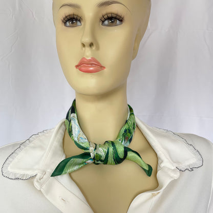 100% Pure Silk Multicolour Small Silk Scarf -The White Rose