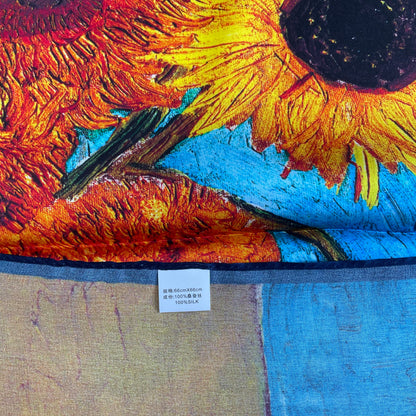 100% Pure Silk Multicolour Large Silk Scarf / Headscarf-The SunFlowers - 26”Silk Scarf / Headscarf