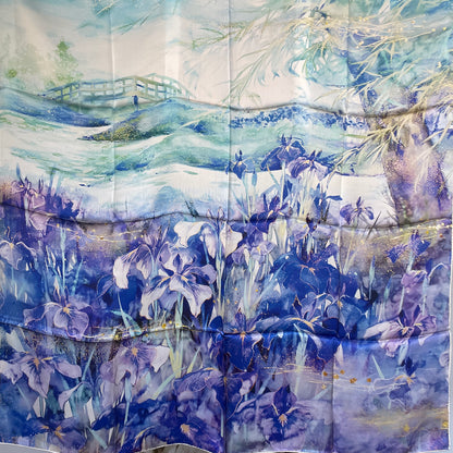 100% Pure Mulberry Silk Multicolour Handmade Large Silk Scarf 43"- The Irises