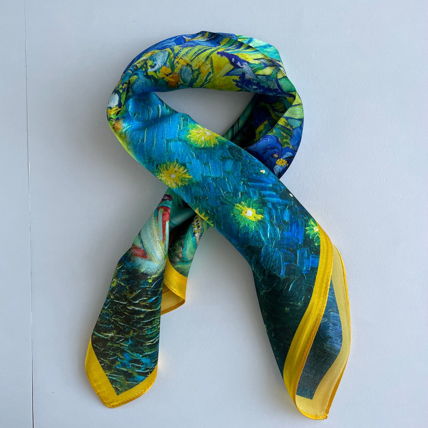 100% Pure Silk Multicolour Small Silk scarf -The Irises -21” Silk Scarf