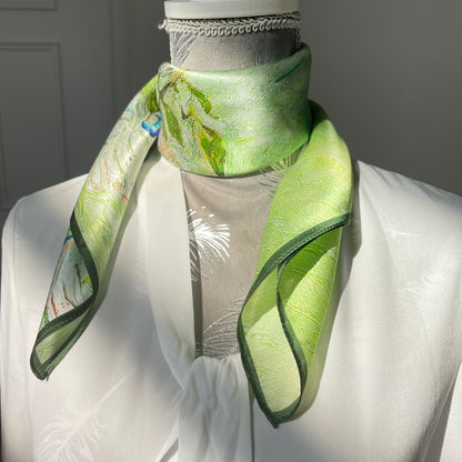100% Pure Silk Multicolour Large Silk Scarf / Headscarf-The White Rose - 26”Silk Scarf / Headscarf