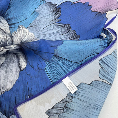 100% Mulberry Silk Scarf-Small Square Multicolor Silk Scarf, lightweight Luxury Neck Hair Scarf -The Blue Flowers