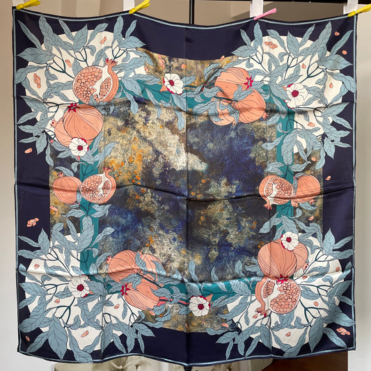 100% Pure Mulberry Silk Multicolour Handmade Large Silk Scarf 43"- The Pomegranate